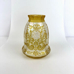 Vtg Clear Iridescent Gold Tone Etched Glass Pendant Light Shade Art Nouveau 5.25